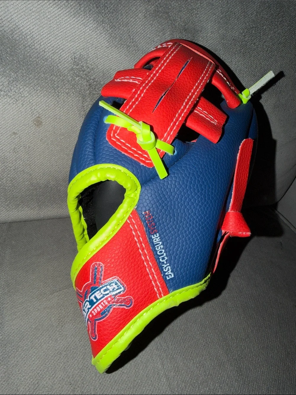 Youth Red & Blue Baseball Glove with Neon Green Trim mitt 10